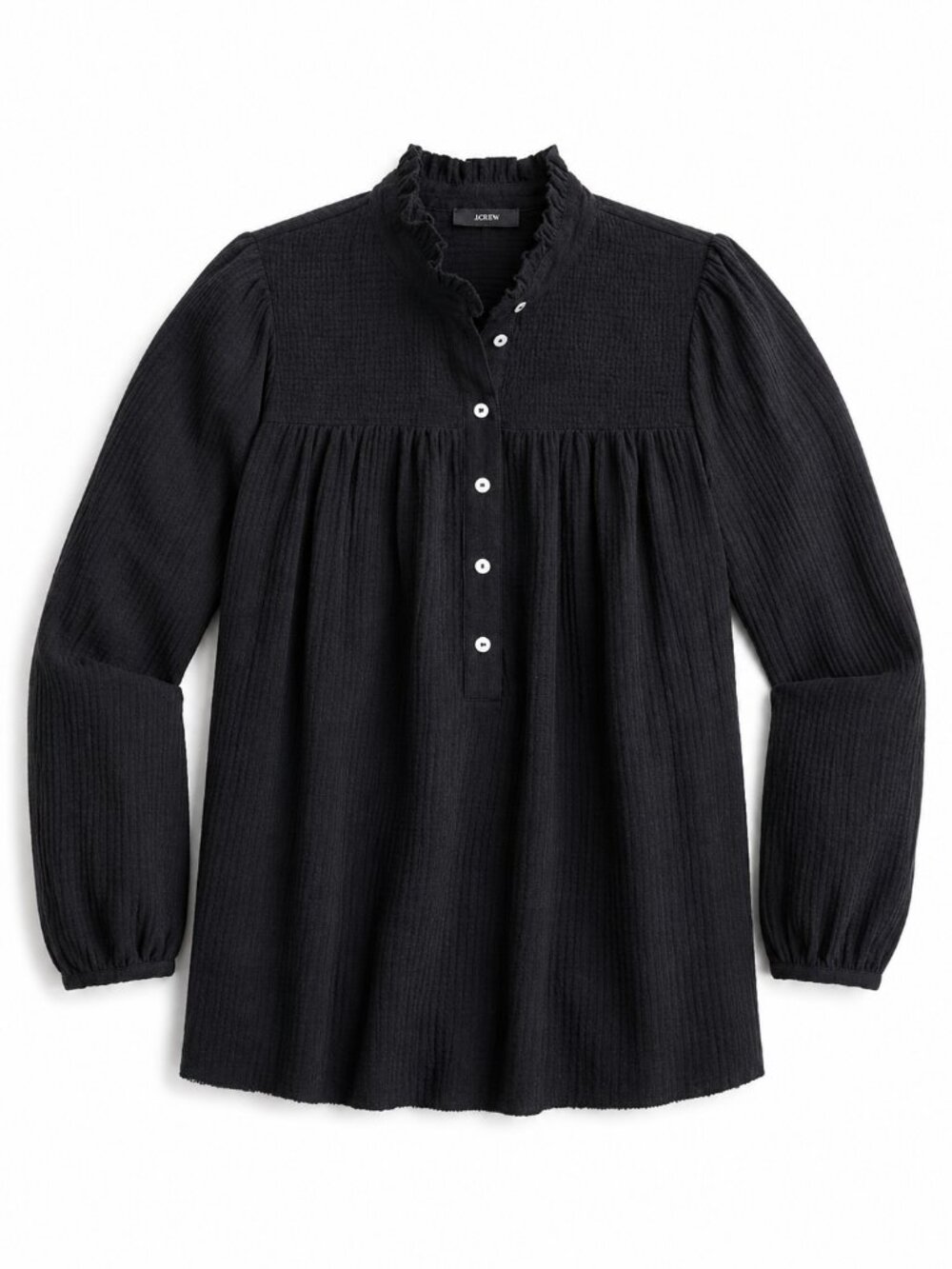 NWT J.Crew Garden Top Long Sleeve Soft 100% Cotton Gauze - Black | XS